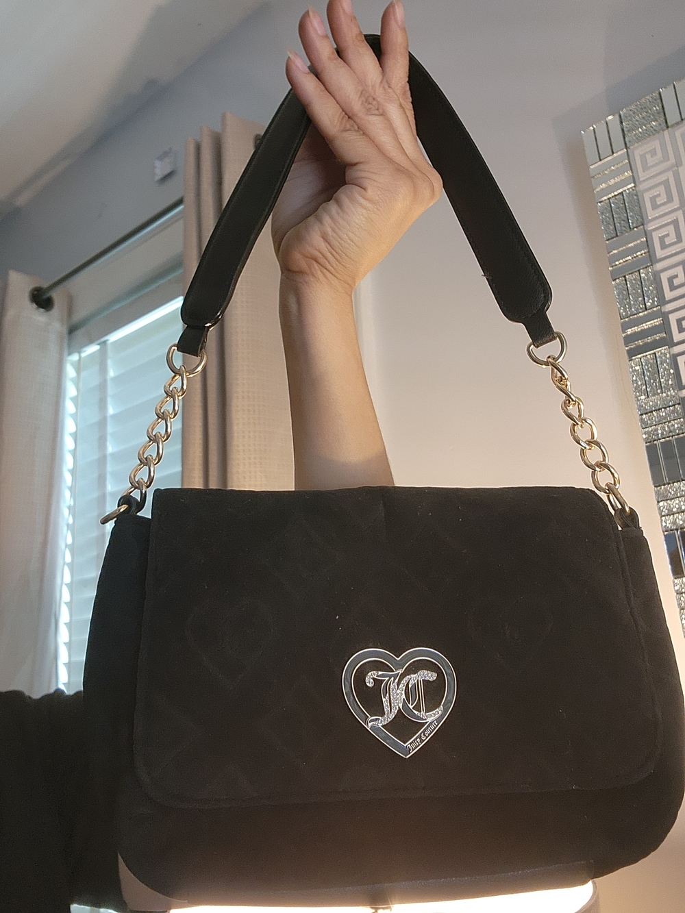 Juicy Couture Black Quilted Shoulder Bag with Heart Logo